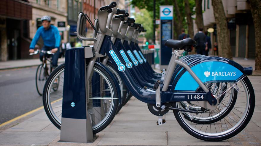 Barclays Cycle Hire Scheme bikes on hire station © Simon MacMichael.jpg